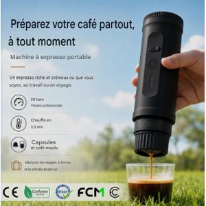 Machine à café expresso Portable Qualité supérieur 2 en 1 avec coffret de transport, 7800mAh, Rechargeable, (20 bars), pression, pour Camping, randonnée, bureau, voyage, voiture, extérieur (Support Charge rapide)