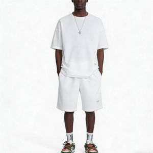 VEOUNDK 2-en-1 Short Mode Homme + T-Shirt - Blanc