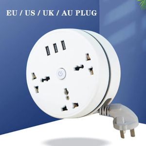 Multiprise Ronde Intelligente Multi-Secteurs – 4 Prises Universelles + 3 Ports USB & Interrupteur