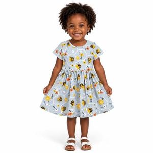 Robe en coton avec motif abeille – 1 à 4 ans - Gris/Multicouleurs