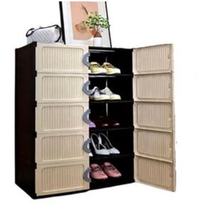 Meuble à chaussures empilable anti-poussière à plusieurs niveaux avec portes, grande capacité de rangement