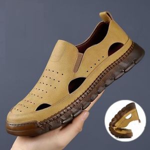 VANHUHU Chaussures pour hommes, sandales aérés, chaussures décontractées demi-ouvertes, blanches