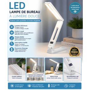 Lampe de Bureau LED Pliable Rechargeable USB – 3 Niveaux de Luminosité – Tactile