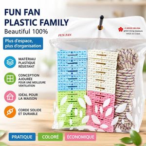 Lot de 20 Pinces à Linge Colorées avec Corde de Séchage - Résistantes et Pratiques
