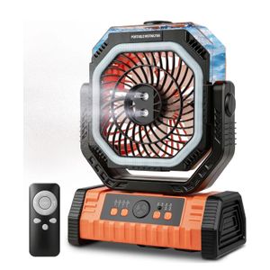 Ventilateur de Camping 20000mAh, Ventilateur Brumisateur Exterieur Portable Ventilateur Batterie Rechargeable USB avec Lumière LED, TéLéCommande, Oscillation, 4 Vitesses, 4 Minuteries, Crochet
