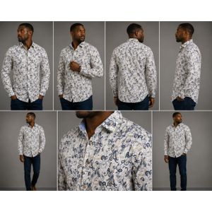 Chemise Manches Longues "Arabesque Marine" – Imprimé Paisley & Volutes Baroques