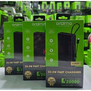Oraimo Batterie externe PowerNova L22 OPB-5205CM 20 000 mAh 22,5 W avec 2 câbles Micro et Type C intégrés