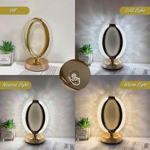 Chic Lampe De Table En Cristal LED Lampe De Bureau Diamant Contrôle Tactile 3 Couleurs Recharge USB