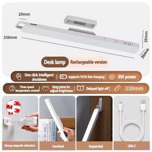 Lampe de bureau LED magnétique rechargeable de 35 cm, simple touche + télécommande