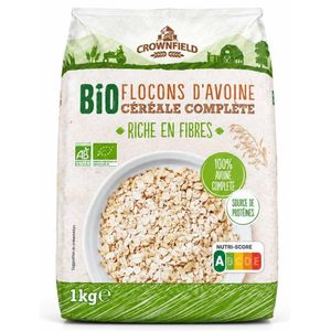 Flocons d'avoine Bio, 1KG , CROWNFIELD, la céréale  complète de toutes. riche en fibres . Importé de France
