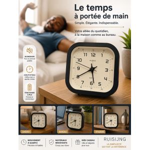 Ruisheng Horloge Réveil Carré - Mécanisme Quartz