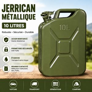 Jerrican Métallique 10 Litres – Réservoir de Carburant en Acier Renforcé – Vert