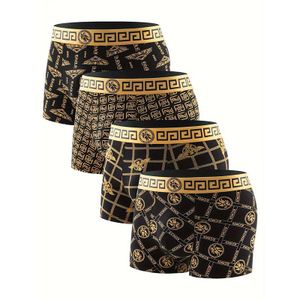Kepokasn 4 paires de sous-vêtements masculins, short boxer homme à imprimé tendance- noir et or