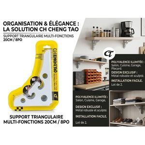 Lot de 2 Supports d'Étagères Triangulaires Multi-fonctions CHENG TAO - Design "Nuage", Robuste & Polyvalent, 20cm (8 pouces)