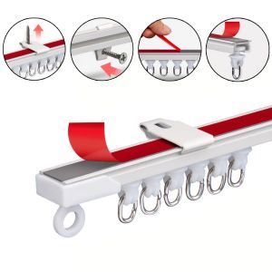 Tringle à rideau de douche silencieuse 4 en 1 de 3 m, sans perçage, pour lits superposés en dortoir (accessoires inclus)