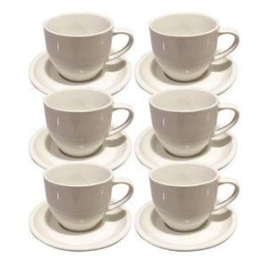 Porcelaine De Reussy Set De 6 Tasses  à Café Express Ou Thé +Sous tasse en porcelaine Blanc 