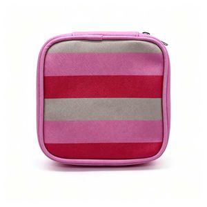 Sac cosmétique carré à rayures, sac de rangement de maquillage léger et portable pour voyage et utilisation quotidienne