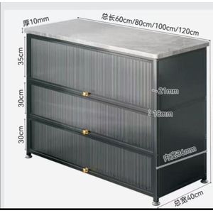 Table de Préparation  en Métal, Table de Travail de Cuisine, Îlot de Cuisine avec Rangement, avec Porte Rabattable, pour Garage, Maison, Entrepôt et Cuisine 3 NIVEAU 
