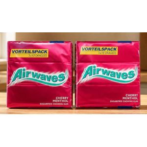 Chewing Gum Sans Sucre, AIRWAVES- Goût Cherry menthol ( cerise menthe )  2 Paquets de 30 dragées ( soit 60 dragées )  goût très frais. Importé de France..