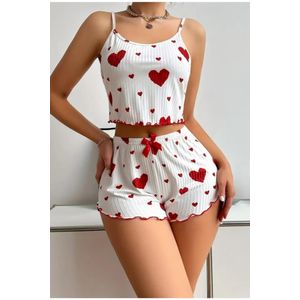 Bella Notte Ensemble Pyjama En Coton à Fines Bretelles Et Motif Cœur - Rouge