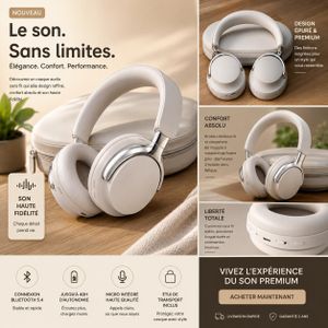 Casque Bluetooth Premium avec un étui de transport rigide - Blanc 1