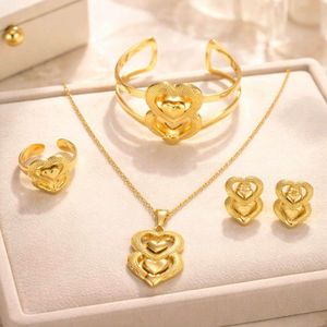 Ensemble Bijoux Femme- Chaîne , Boucles D'Oreilles , Bracelet et Bague -Bij-BL - Or Plaqué