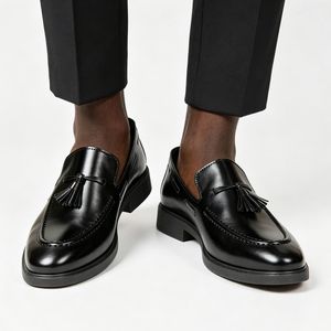 VEOUNDK Mocassins Classiques en Cuir à Pompons Pour Hommes - Noir