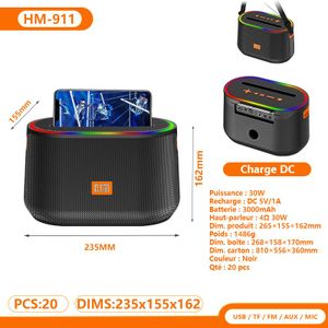 Enceinte Bluetooth portable avec poignée amovible et bande lumineuse RGB sur le dessus, puissance 30W, grande batterie, support pour téléphone et port micro pour maison et extérieur