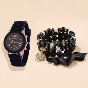Ensemble Montre Geneva Noire et Bracelets pour Femmes