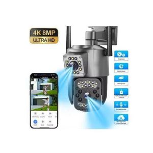 Caméra de surveillance extérieure Wi-Fi 4K 8MP PTZ HD 360°, dispositif de sécurité intelligent sans fil, vision nocturne, étanche