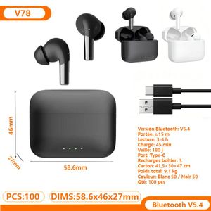 Écouteurs sans fil intra-auriculaires Bluetooth V5.4 à longue autonomie, boîtier de charge compact avec indicateur de batterie, micro pour appels clairs, deux coloris noir et blanc pour sport et déplacement