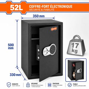 WADFOW Coffre-Fort Numérique 52 Litres avec Code Électronique et Clés de Secours, Armoire de Sécurité en Acier Hautement Renforcé pour Maison, Bureau, Hôtel et Commerce
