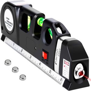 TodyJeyHo Outil de ligne de niveau Laser, Kit de niveau Laser polyvalent Standard Cross Line Laser leveler outil de faisceau avec des règles métriques 8ft/2.5M pour armoires suspendues murs de tuiles