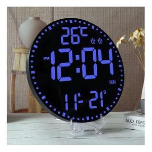 Horloge Électronique Fantaisie Ronde avec Miroir à LED, Minuteur de Compte À Rebours et Télécommande Infrarouge, Horloge Suspendue en Trois Dimensions