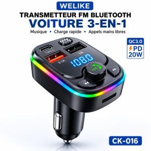 Article Transmetteur FM Bluetooth 3-en-1 WELIKE CK-016 – Charge Rapide PD 20W & QC3.0