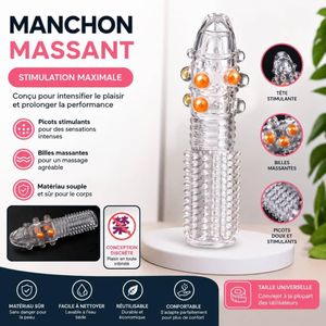 Manchon Massant Réutilisable en Silicone Souple – Gaine Extensible avec Picots et Billes Stimulantes