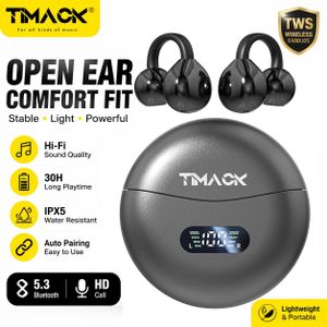 Timack Écouteurs Bluetooth 5.3 Ecouteurs sans Fil HiFi Stéréo avec Contrôle Tactile Clip sur la Conception avec Écran LED