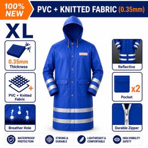 WADFOW Manteau de Pluie Imperméable Haute Visibilité  – PVC 0,35 mm avec Tissu Tricoté, Bandes Réfléchissantes, 2 Poches, Capuche et Fermeture Éclair Robuste