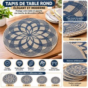 6 Tapis de Table Rond Tissé Antidérapant – Décoratif, Résistant et Facile à Nettoyer