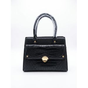 Sac à Main pour Femme – Style Croco en Similicuir Noir.