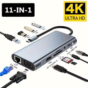Station d'accueil USB-C NKIWI 11-en-1 en alliage d'aluminium avec PD 100W, compatible HDMI, VGA, RJ45, lecteur de carte SD, lecteur de carte TE, audio pour ordinateur portable
