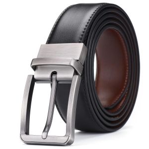 Ceinture Réversible pour Homme - Cuir Élégant - Boucle Argentée Classique