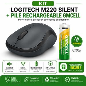 Logitec  Kit Souris Sans Fil  M220 Silent + 1 Pile Rechargeable GMCELL
