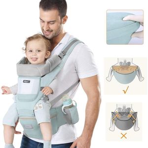 Kiddie Porte-bébé avec assise sur la hanche, position ergonomique en M, convient aux nouveau-nés et aux tout-petits, repose-tête et filet respirant, porte-bébé 6 en 1 ajustable et amovible (3-20 kg) pour maman et papa, bleu ciel
