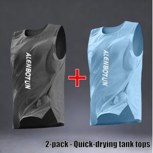Lot de 2 - Débardeur de course à séchage rapide pour homme - T-shirt de sport sans manches - Vêtements d'entraînement de basketball en soie glacée estivale-Gris foncé et bleu clair