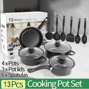 Ensemble de 13 ustensiles de cuisine antiadhésifs (casseroles et poêles) – Noir