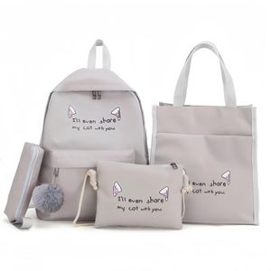 Sac à dos 4 en 1 unisexe en toile, sac bandoulière, sac à dos scolaire pour filles, sac d'école en peluche grise