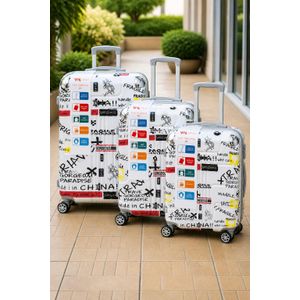 Ensemble de 3 Valises à Roulettes – Pratique et Élégant,Blanc ( Motifs Multiples )