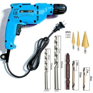 SUNDASELF Contient 3 forets à tour, 2 forets tournants et un foret double extrémité. SET COMPLET : Kit compact de perceuse et d'outils à vis – Perceuse électrique avec câble – Ensemble d'outils électriques essentiel pour l'usage domestique