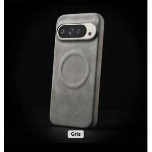 Coque pixel 9 pro gris cuir magnitik 
